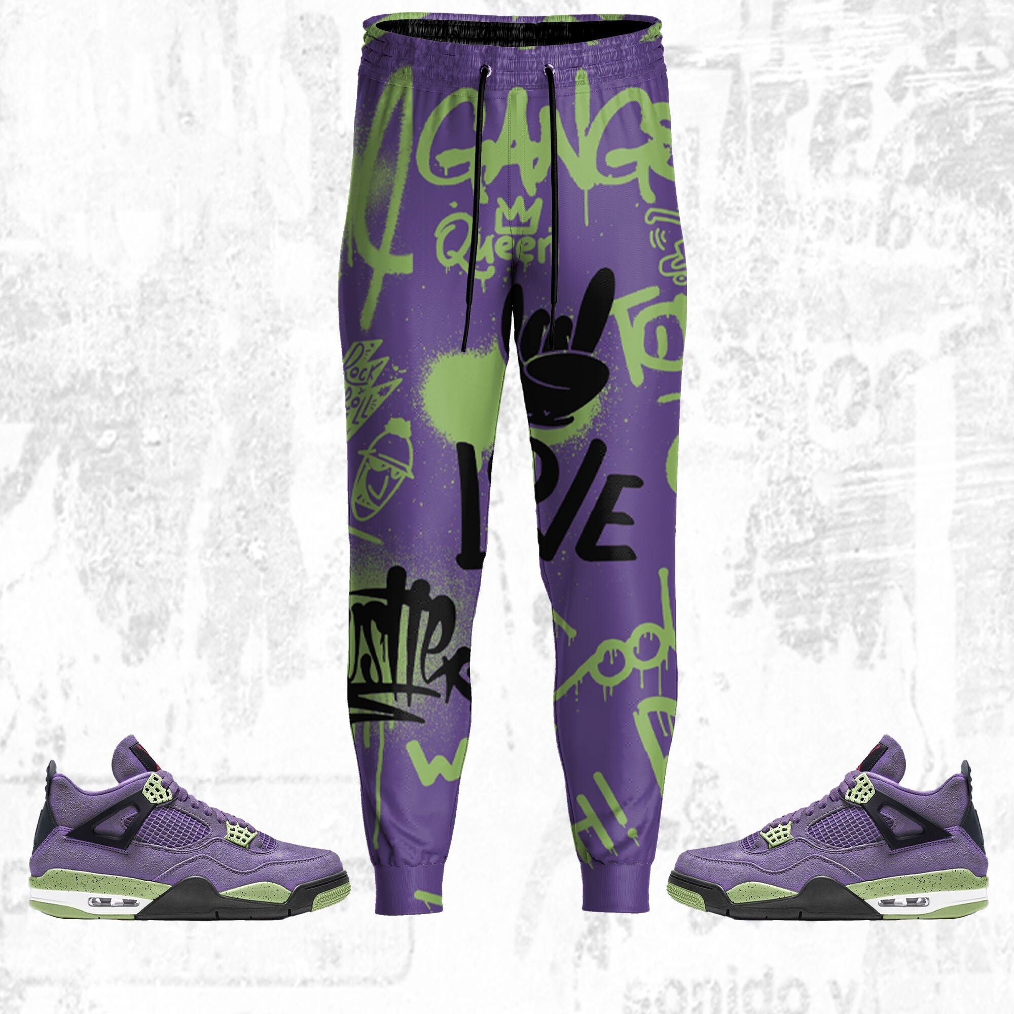 Doodle Style ST Unisex Pants match Jordan 4 Retro Canyon Purple, Pants 3D match Jordan Sneaker
