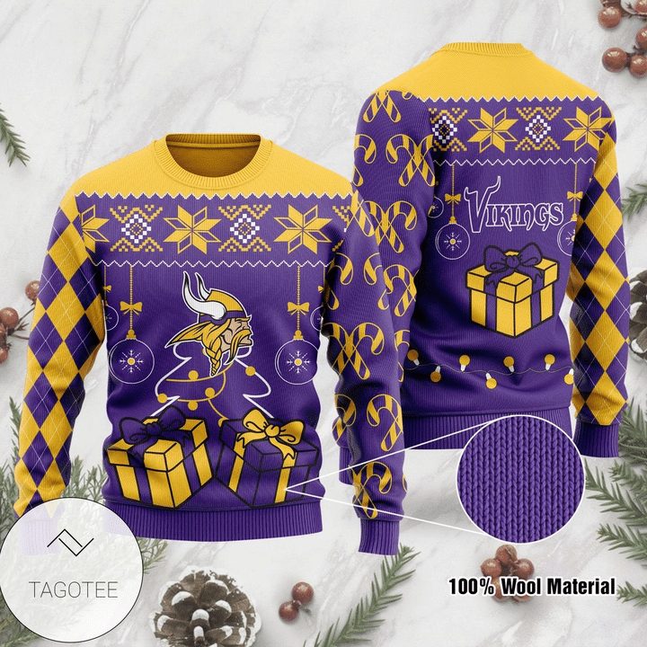 Minnesota Vikings Gifts Purple Yellow Gift For Fan Ugly Wool Sweater Christmas