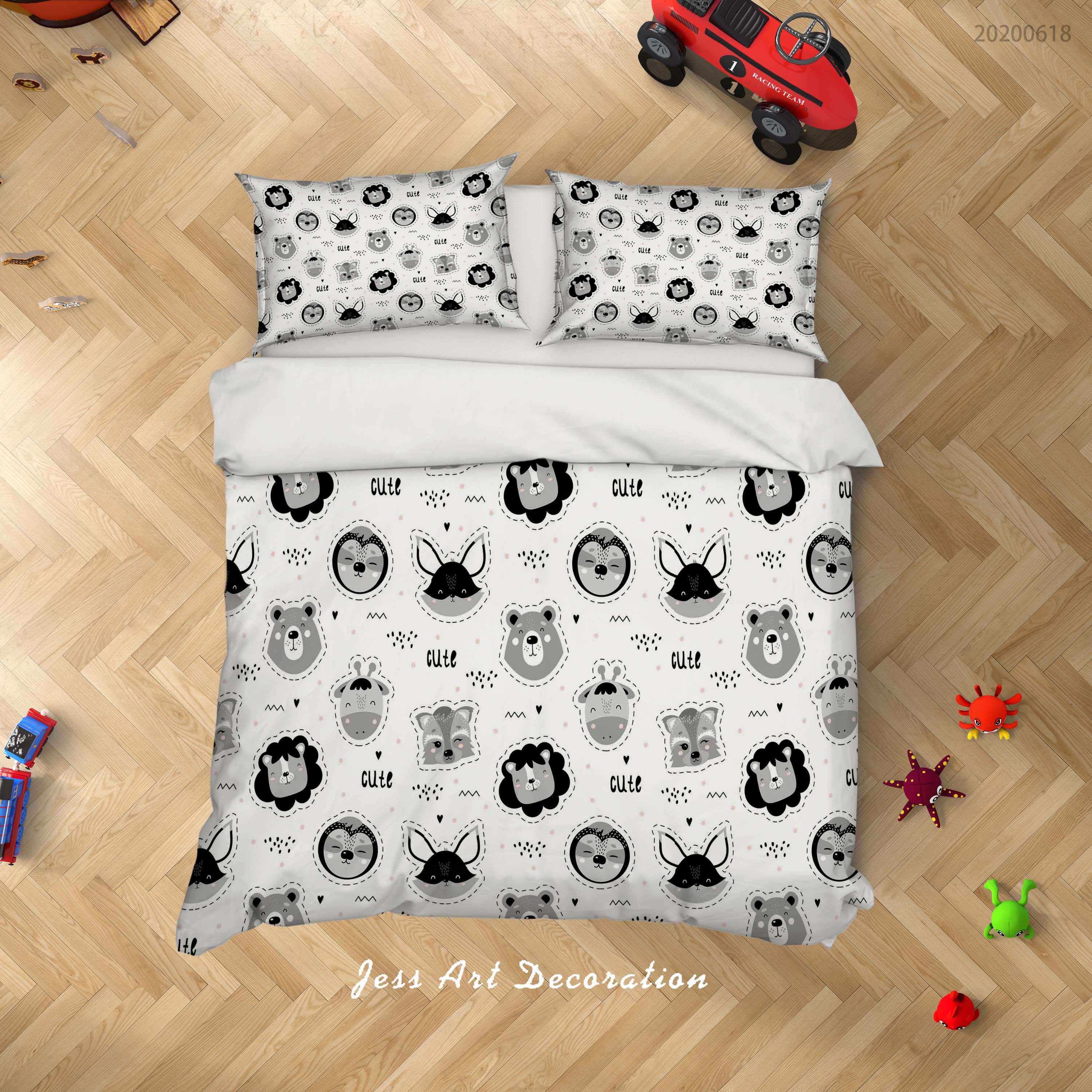 3D White Cartoon Animal Quilt Cover Set Bedding Set Duvet Cover Pillowcases Sf34