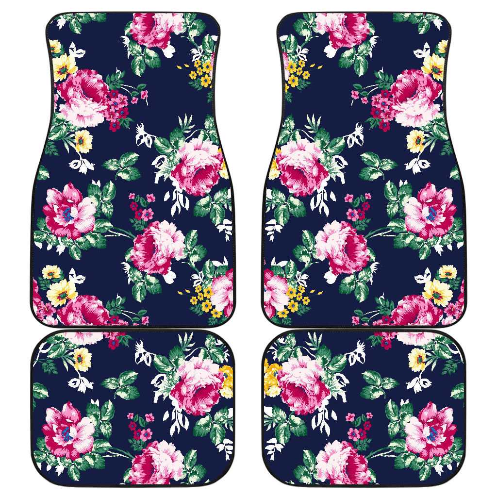 Vintage Blossom Floral Pattern Print Front And Back Car Floor Mats, Front Car Mat