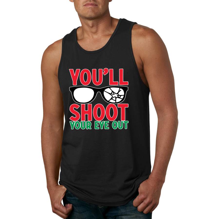 You’ll Shoot Your Eye Out Movie Parody  Ugly Christmas Sweater Mens Graphic Tank Top