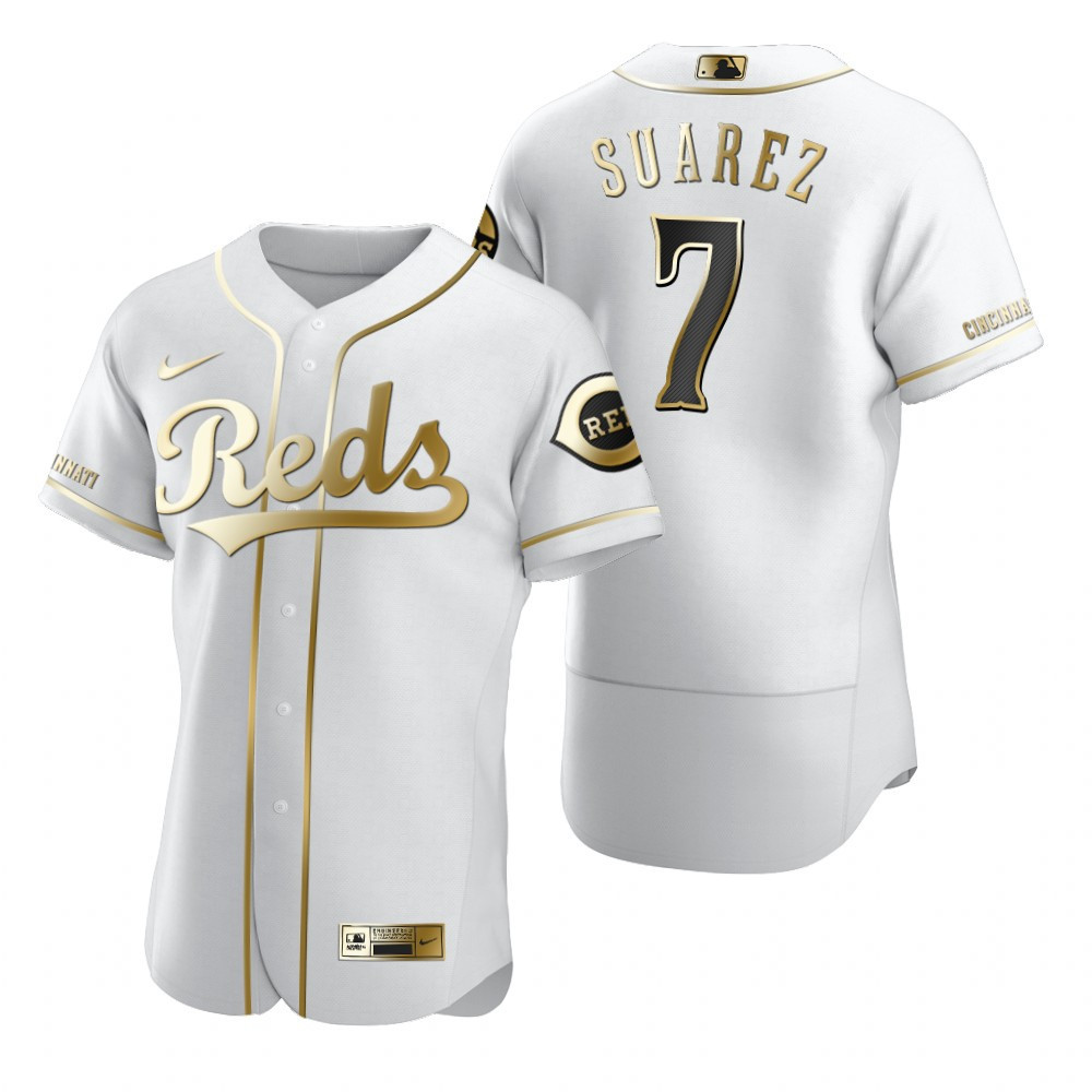 Cincinnati Reds #7 Eugenio Suarez MLB Golden Brandedition White Jersey Gift For Reds Fans