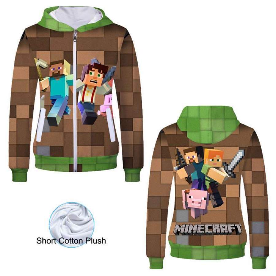 Anime Sweatshirt – Minecraft Unisex Zip Up Hoodie