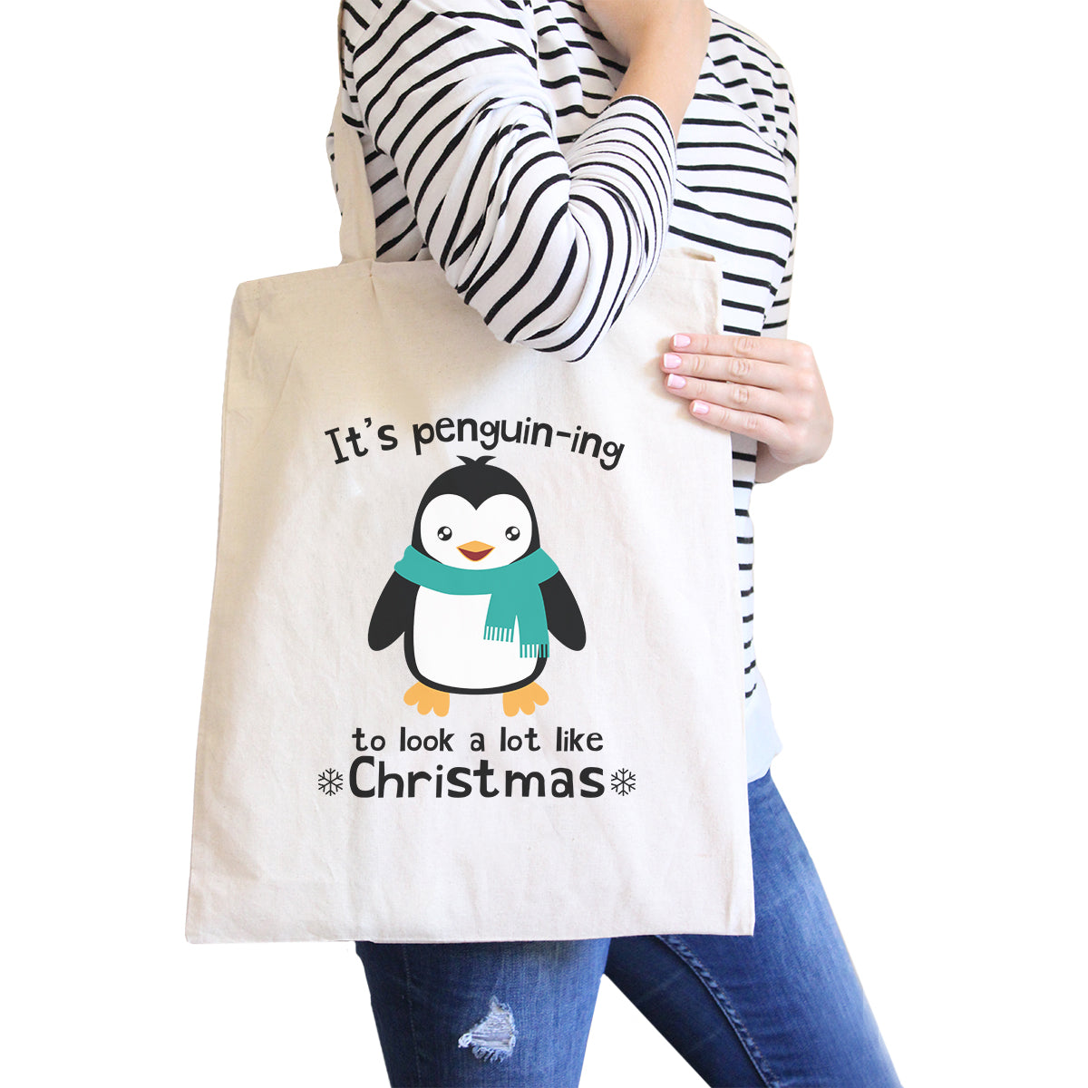 It’s Penguin-Ing To Look A Lot Like Christmas Natural Canvas Bags