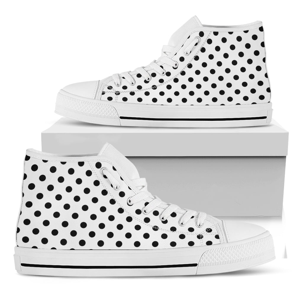 White And Black Polka Dot Pattern Print White High Top Shoes