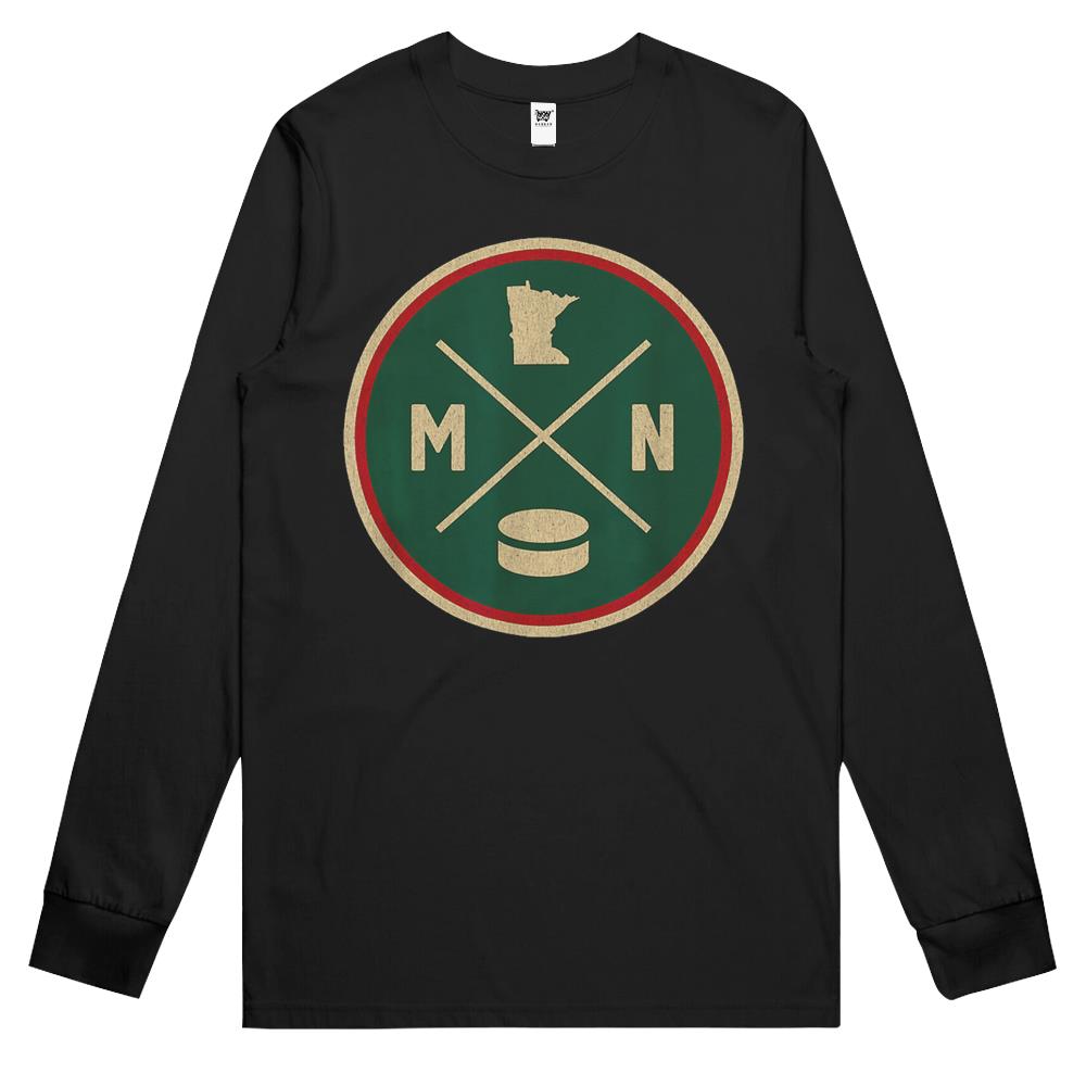 Classic Minnesota Hockey Mn Outline Long Sleeve T Shirts