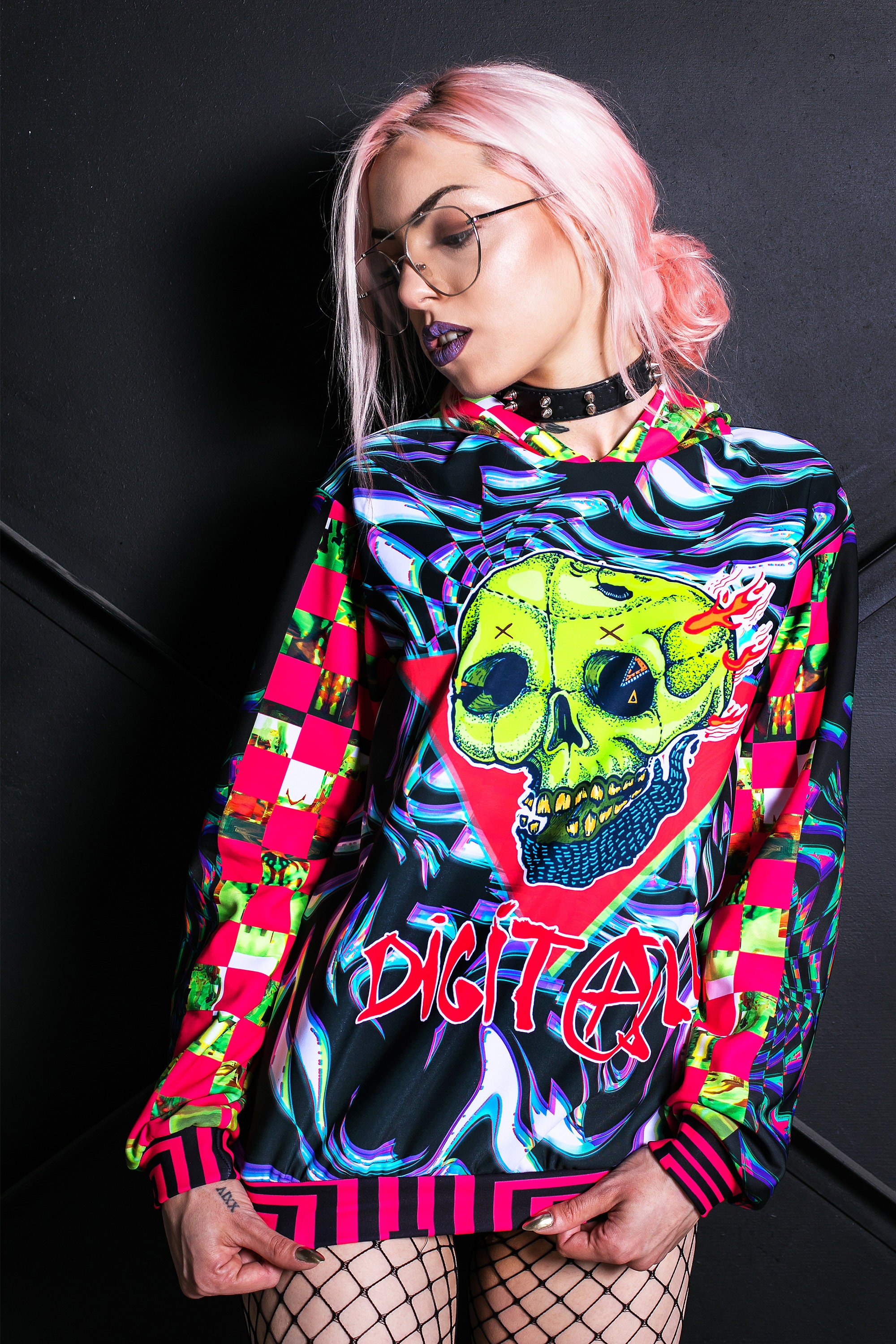 Digital Hoodie, checkered hoodie, cropped hoodie, crop hoodie, psychedelic hoodie, hoodies for women, pastel goth clothing, rave outfit