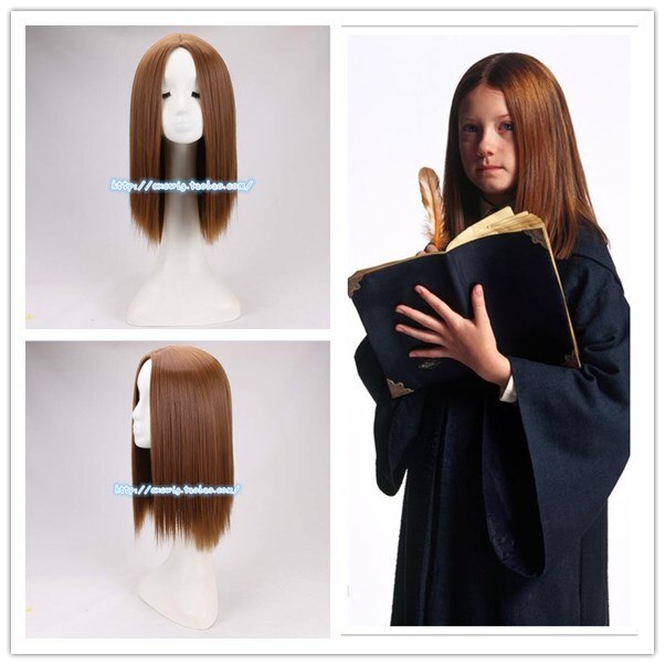 Women Ginny Molly Weasley brown Wig Ginny Role Play brown straight Hair Halloween costumes alx