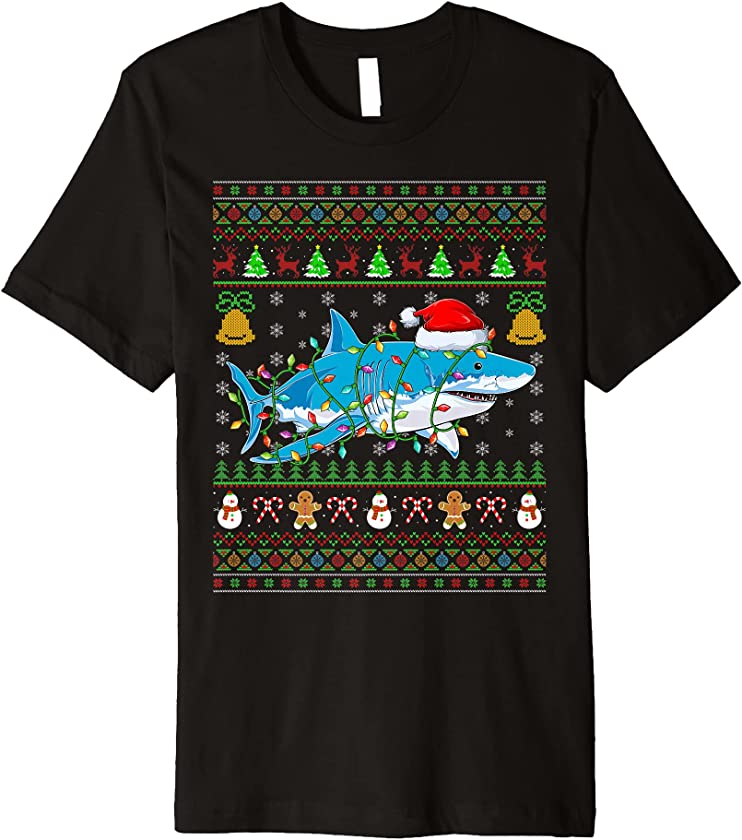 Shark Fish Lover Xmas Santa Hat Shark Ugly Christmas Premium T-Shirt