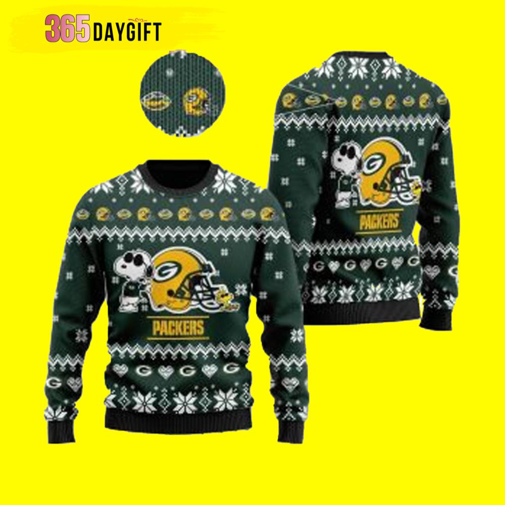 Snoopy Green Bay Packers Gift For Fan Ugly Wool Sweater Christmas