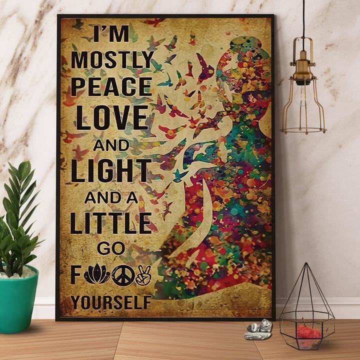 Yoga Lover Bird Hippie I’M Mostly Peace Love And Light Gift For Family Home Decor Matte Canvas Canvas Prints