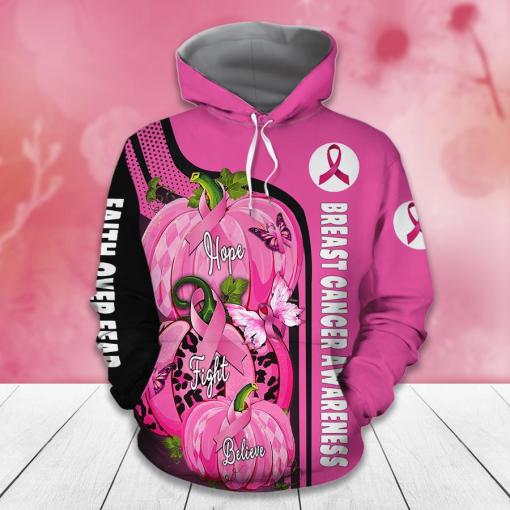 Faith Over Fear Breast Cancer Awareness Hope Faith Believe Leopard Pink Pumpkin And Ribbon Butterfly Breast Cancer 3D Clothes