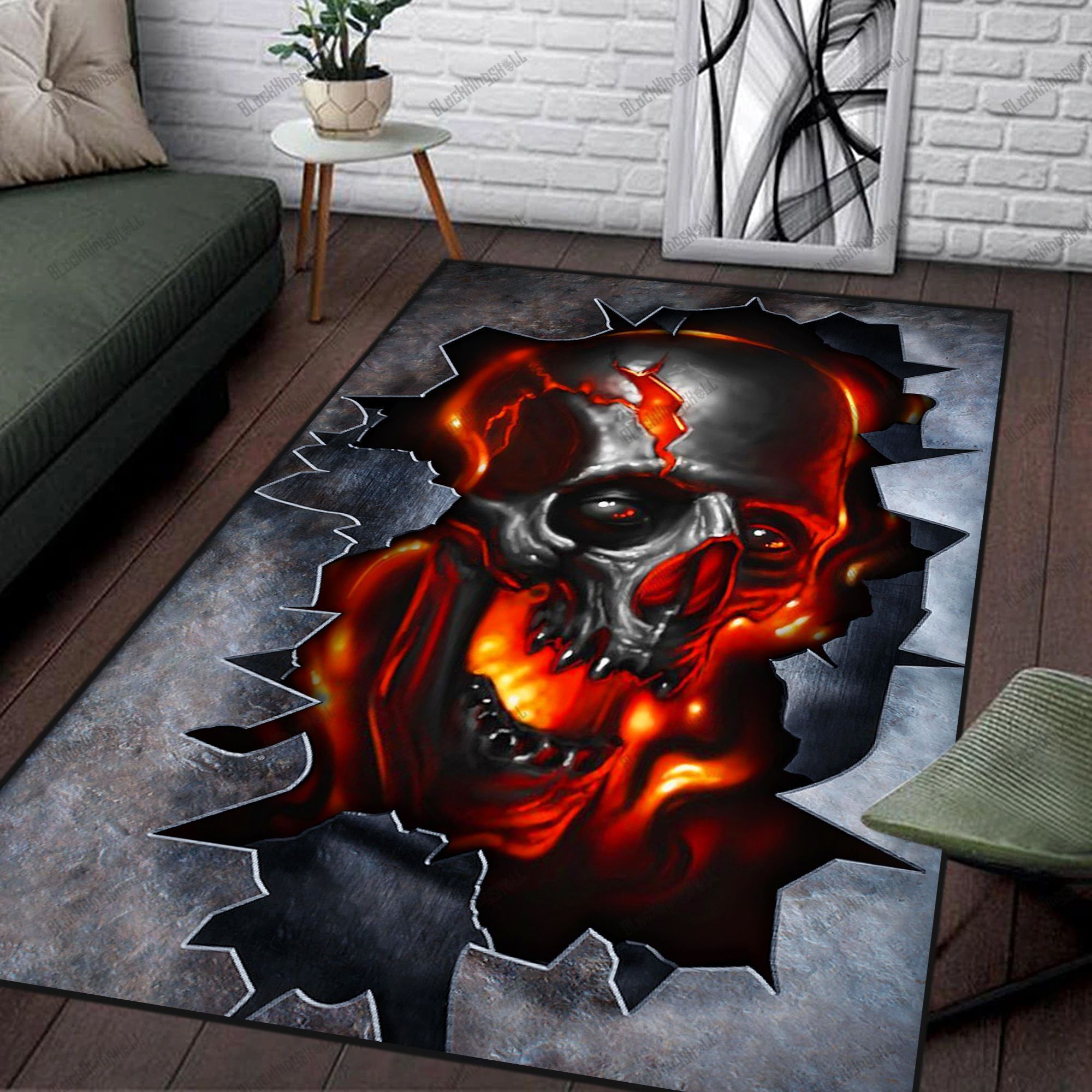 LK66 Distressed Skull Combo Rug Canvas