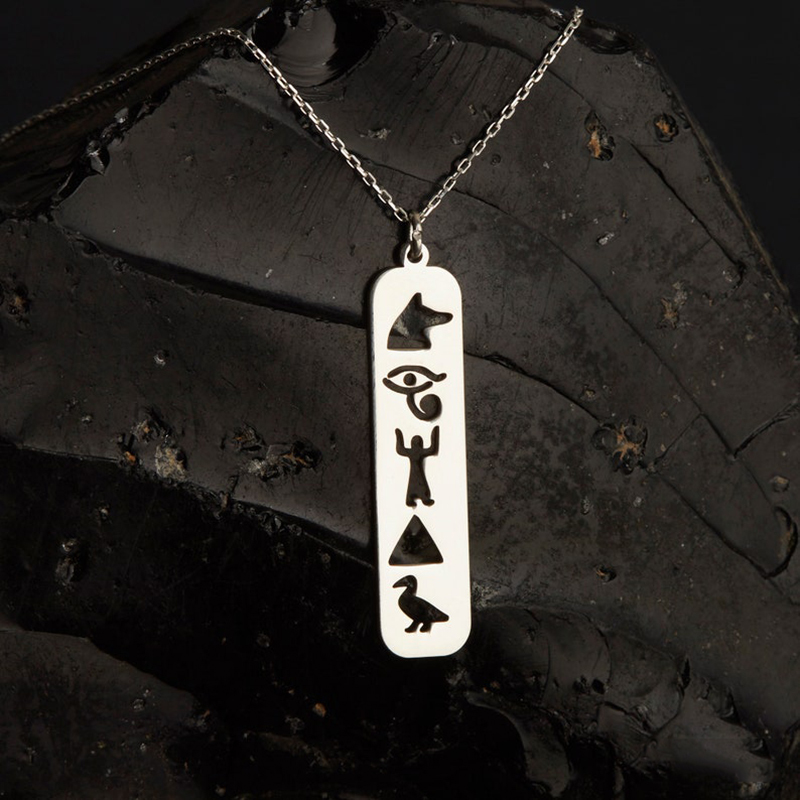 Stainless Steel Necklace Womens Mens Square Egyptian Ankh Hieroglyphs Necklaces Statement Choker Jewelry Collares Para Mujer alx