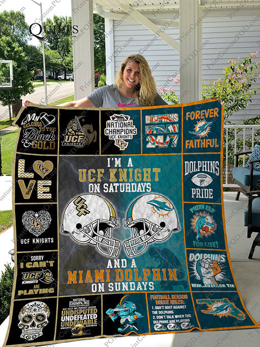 Bl- Ucf Knight &Amp Miami Dolphin Quilt Blanket