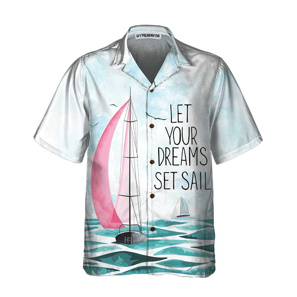 Watercolor Sailboat Hawaiian Shirt, Short Sleeve Sailboat Shirt, Unique Nautical Shirt