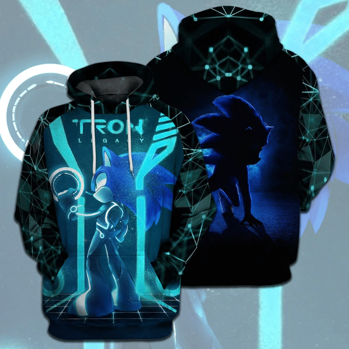 Sonic The Hedgehog T-Shirt Sonic Tron Legacy Crossover Black T-Shirt Hoodie Adult Full Print