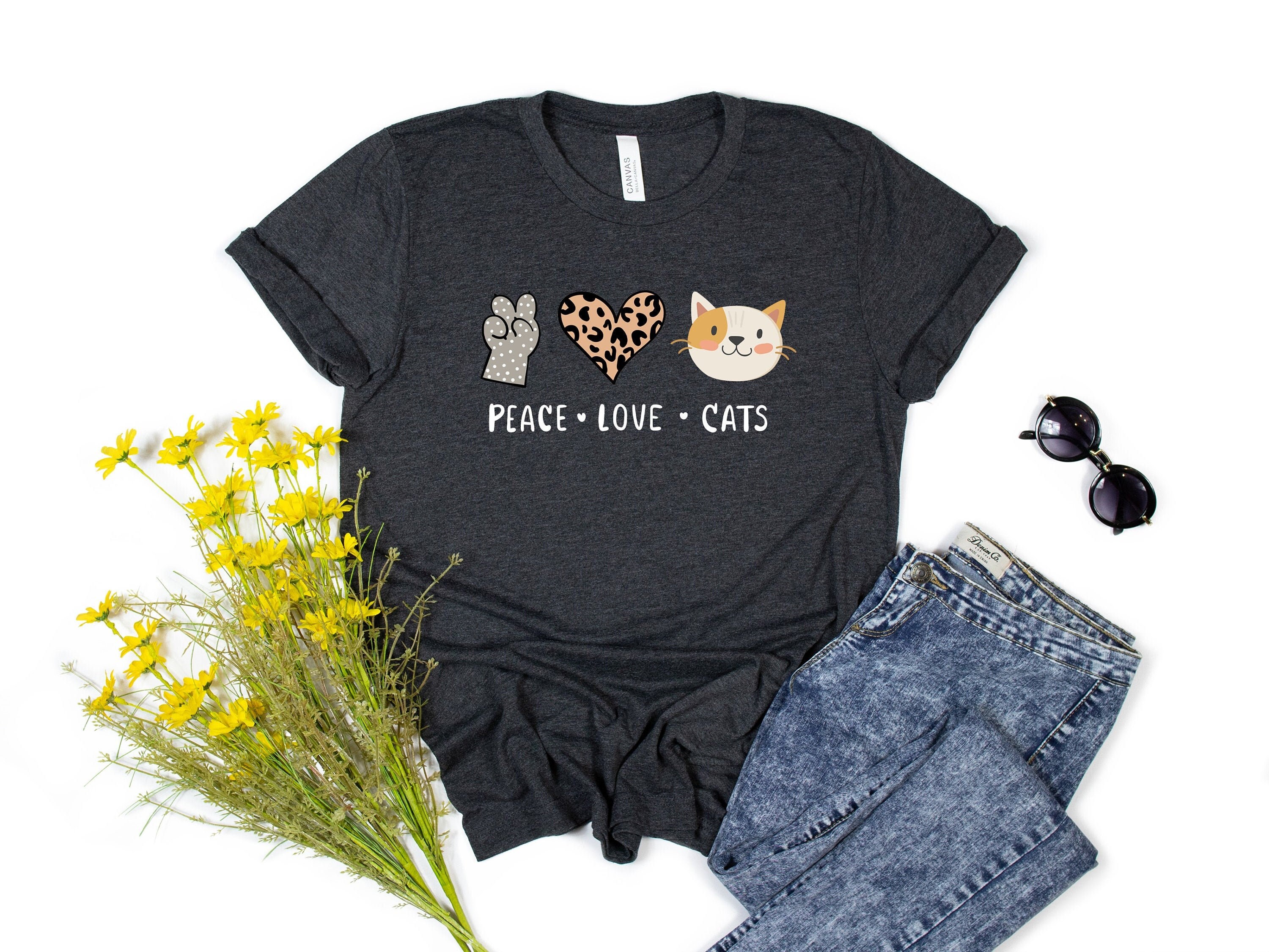 Peace Love Cats Shirt, Cats Shirt, Cats Tshirt, Gift for Cat Mom, Cat Mom Shirt, Cat Shirts for Women, Shirts about Cats, Gift for Cat Owner