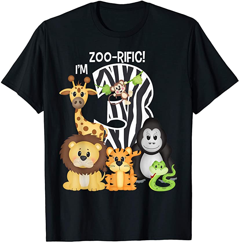 Zoo-rific I’m 3 Zoo Safari Jungle Animals 3rd Birthday Kids T-Shirt