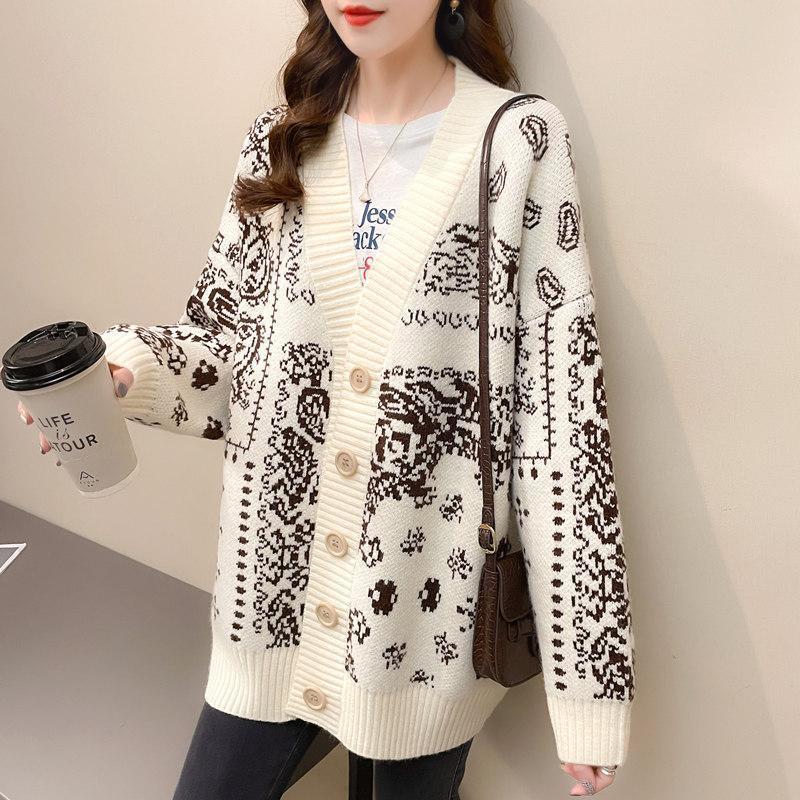 Autumn And Winter Women’s Sweater New Year Christmas Knitted Cardigan Loose Coat alx