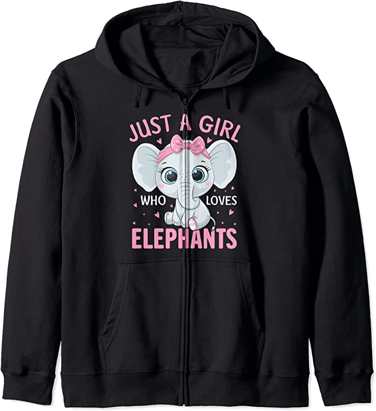 Just a Girl Who Loves Elephants, Funny Elephant Lover Gift Zip Hoodie