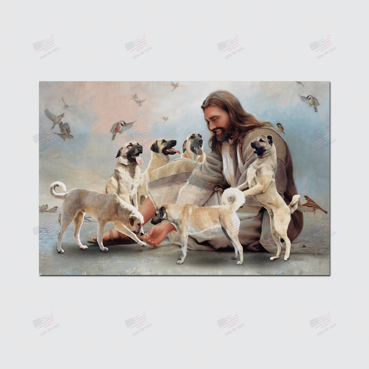 God Surrounded By Anatolian Shepherd Angels Poster Canvas