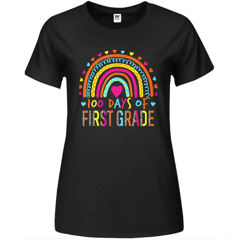 100 Days Of First Grade Leopard Rainbow 100Th Day Of School Premium Womens T Shirts