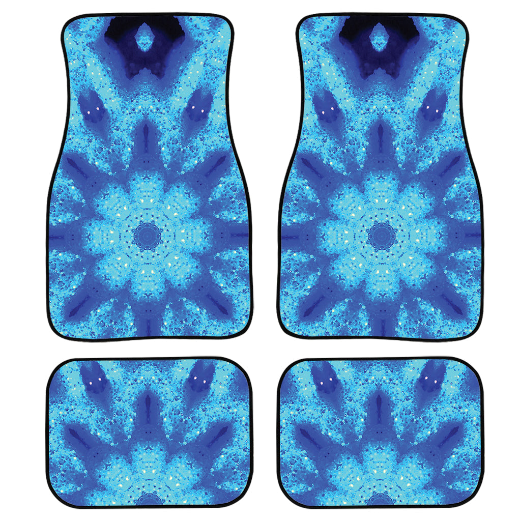 Blue Snowflake Kaleidoscope Print Front And Back Car Floor Mats, Front Car Mat