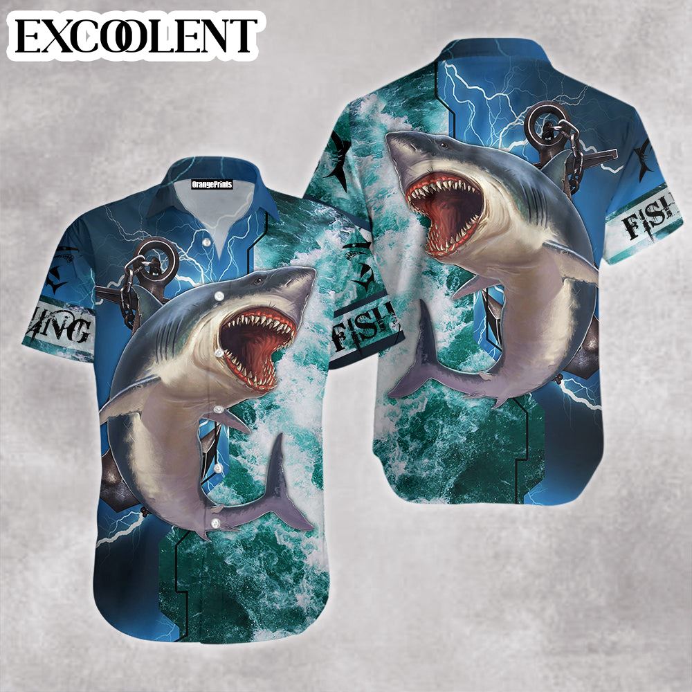 Shark Hunting Fishing Aloha Hawaiian Shirts – Funny Hawaiian Shirts – Mens Aloha Shirt