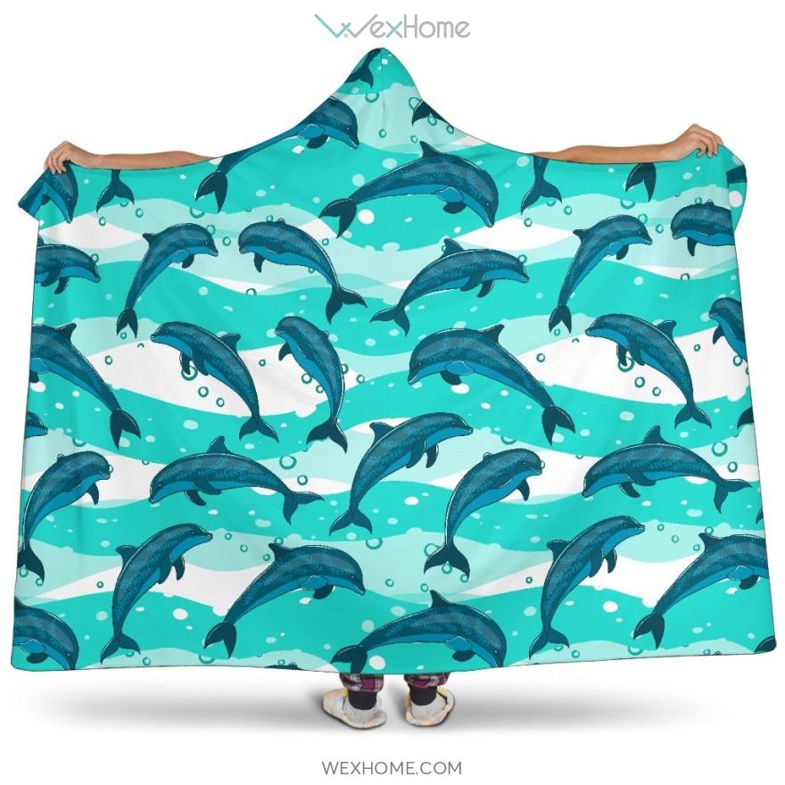 Dolphin Sea Pattern Hooded Blanket