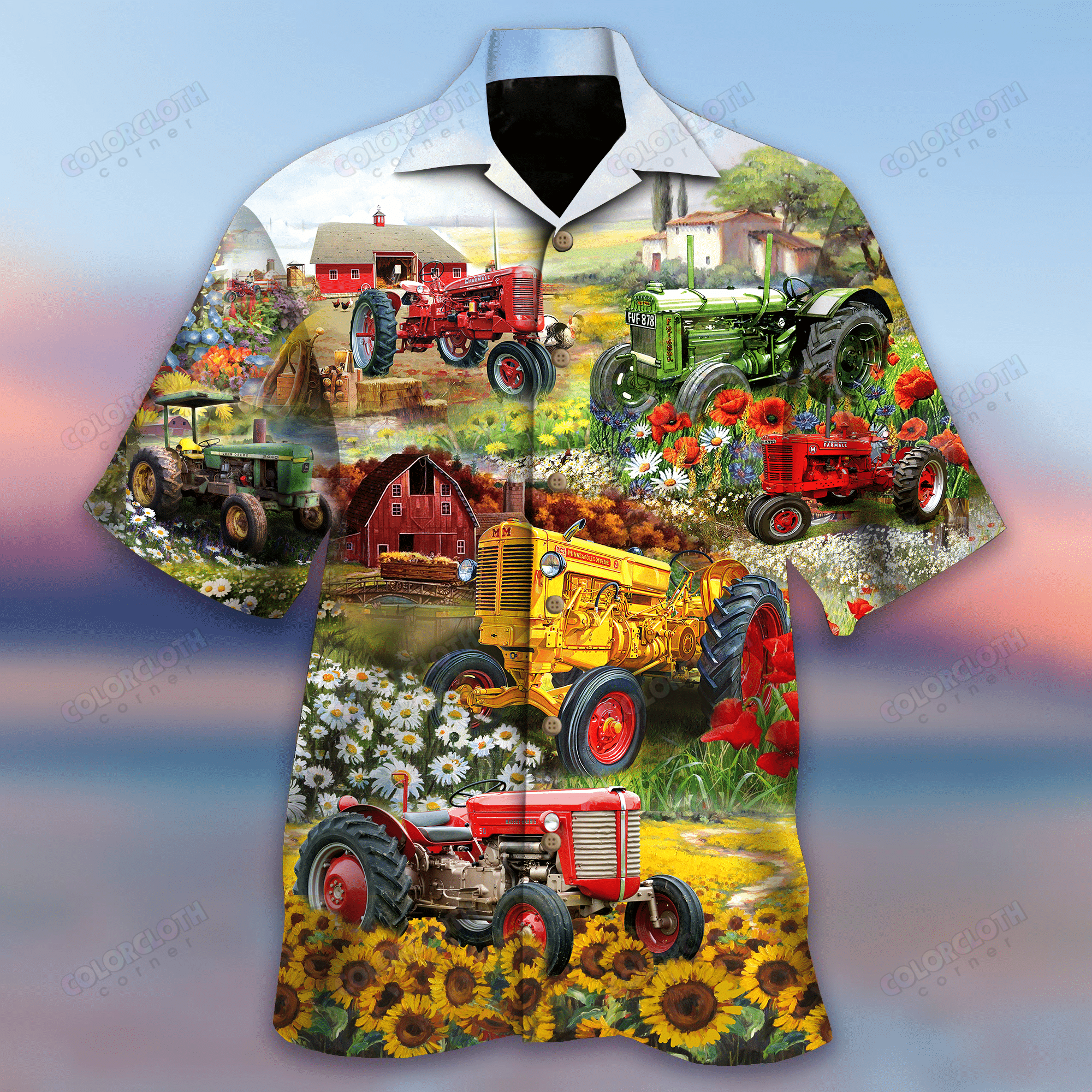 Blooming Flowers In Spring And Tractors Unisex Hawaii Shirt Ha31458