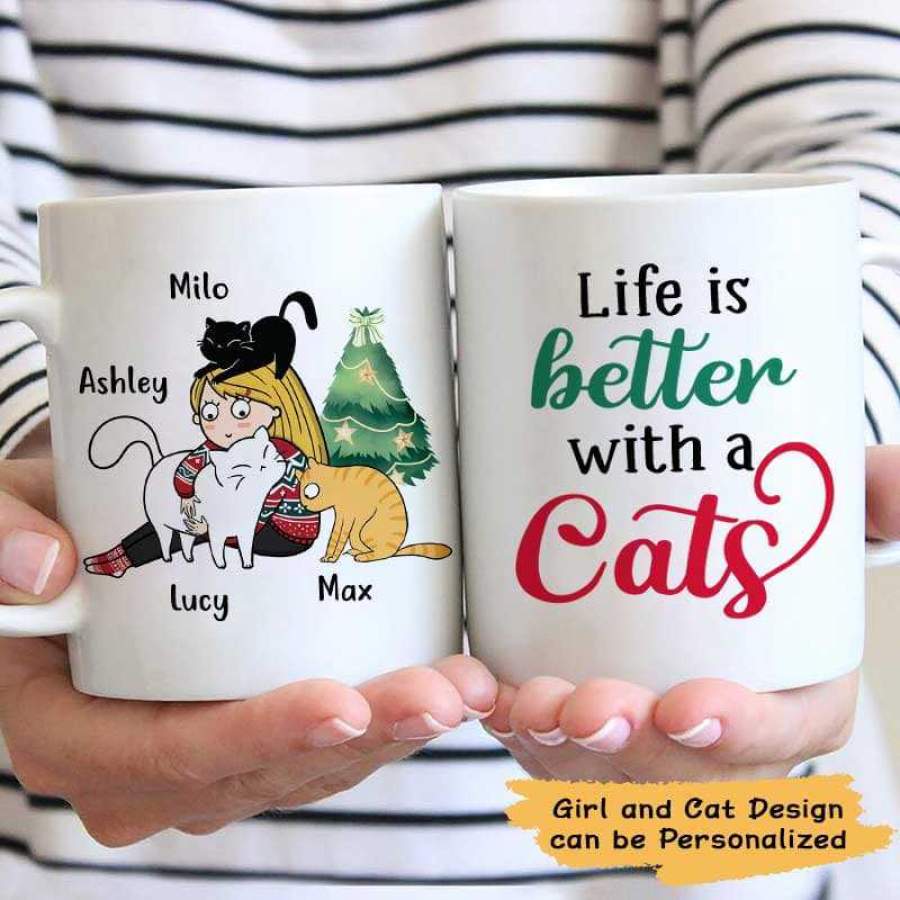 Mother Of Cats Sitting Girl Personalized Mug