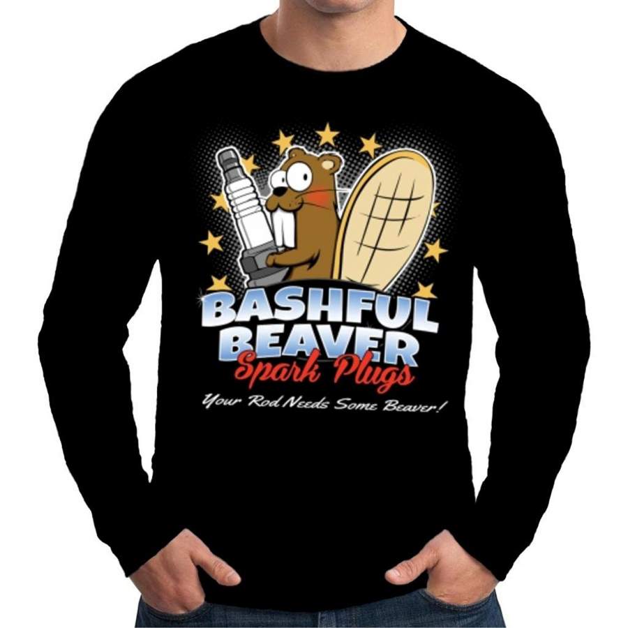 Personalized Mens Long Sleeve T Shirt Bashful Beaver Funny T-shirt for Men