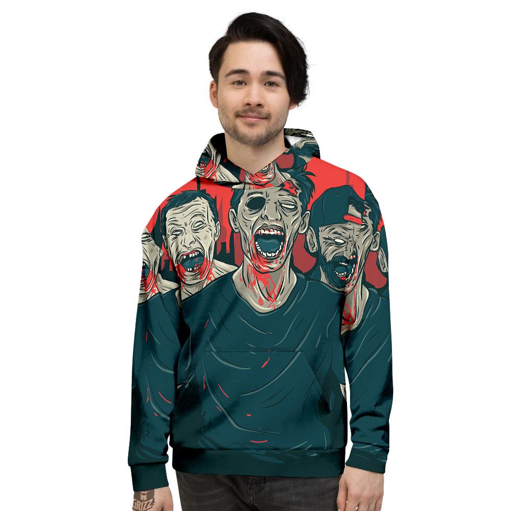 Zombie Crowd Halloween Print Men’S Hoodie