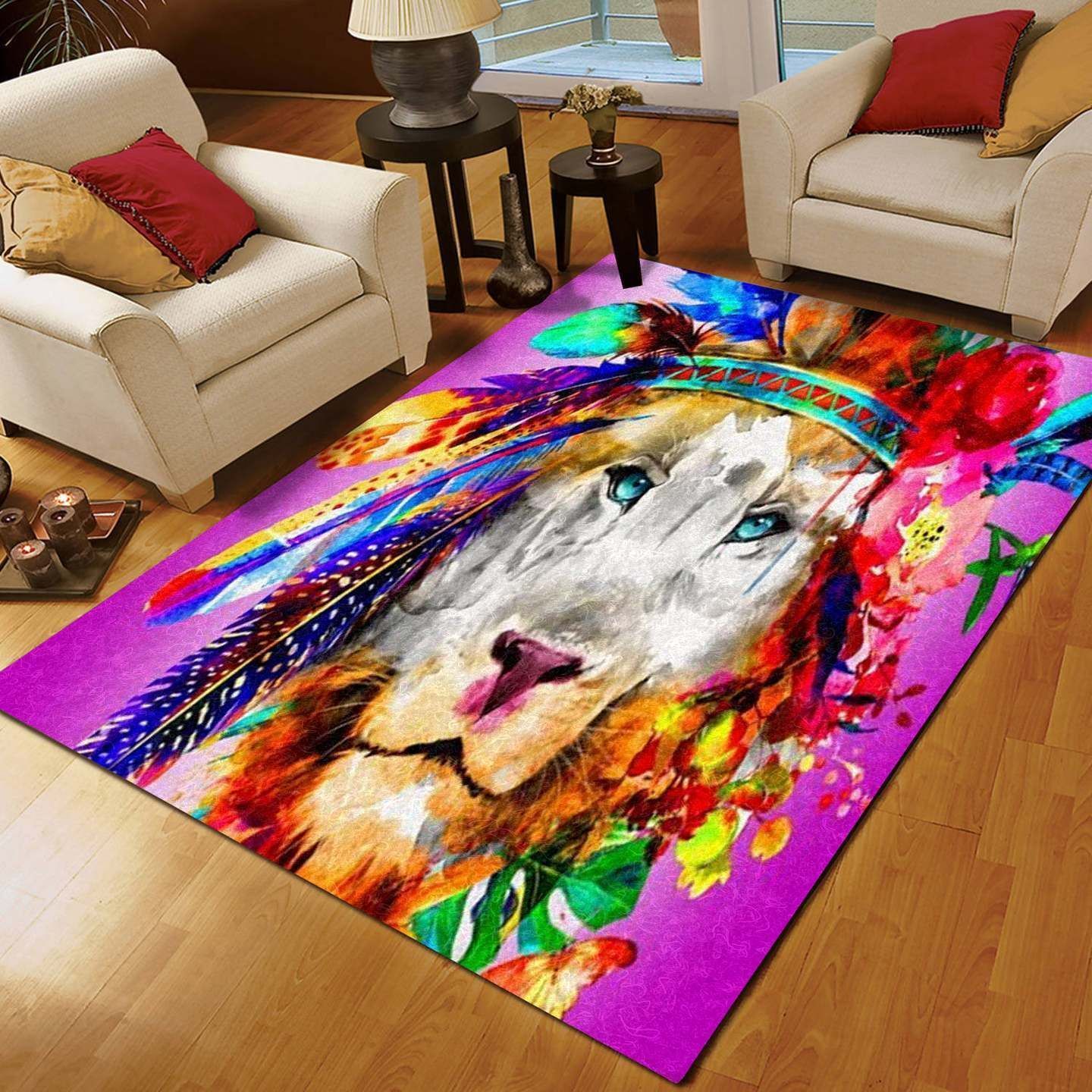 Watercolor Bright Lion Rug