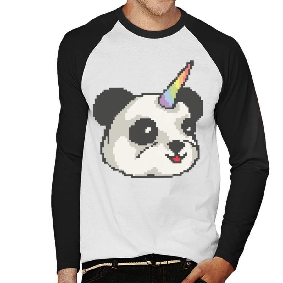 Pandacorn Panda Unicorn Pixel Art Men’s Baseball Long Sleeved T-Shirt