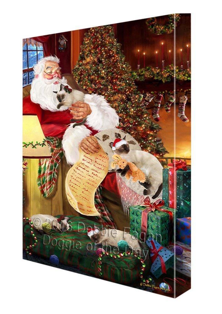 Siamese Cats And Kittens Sleeping With Santa Canvas Wall Art