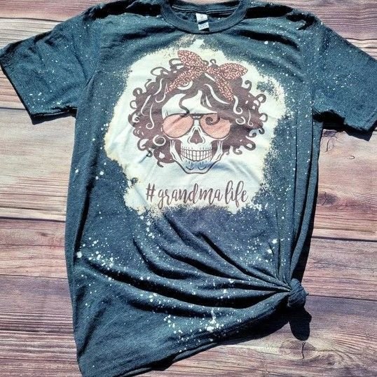 Grandma Life Skull With Headband Leopard Distressed Vintage Shirt Tie Dye Bleached T-Shirt