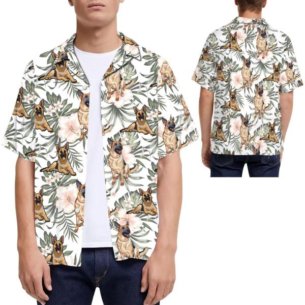 Hawaiian Shirt German Shepherd Tropical Leaves Hibiscus Men Hawaiian For Dog Lovers Ha89420