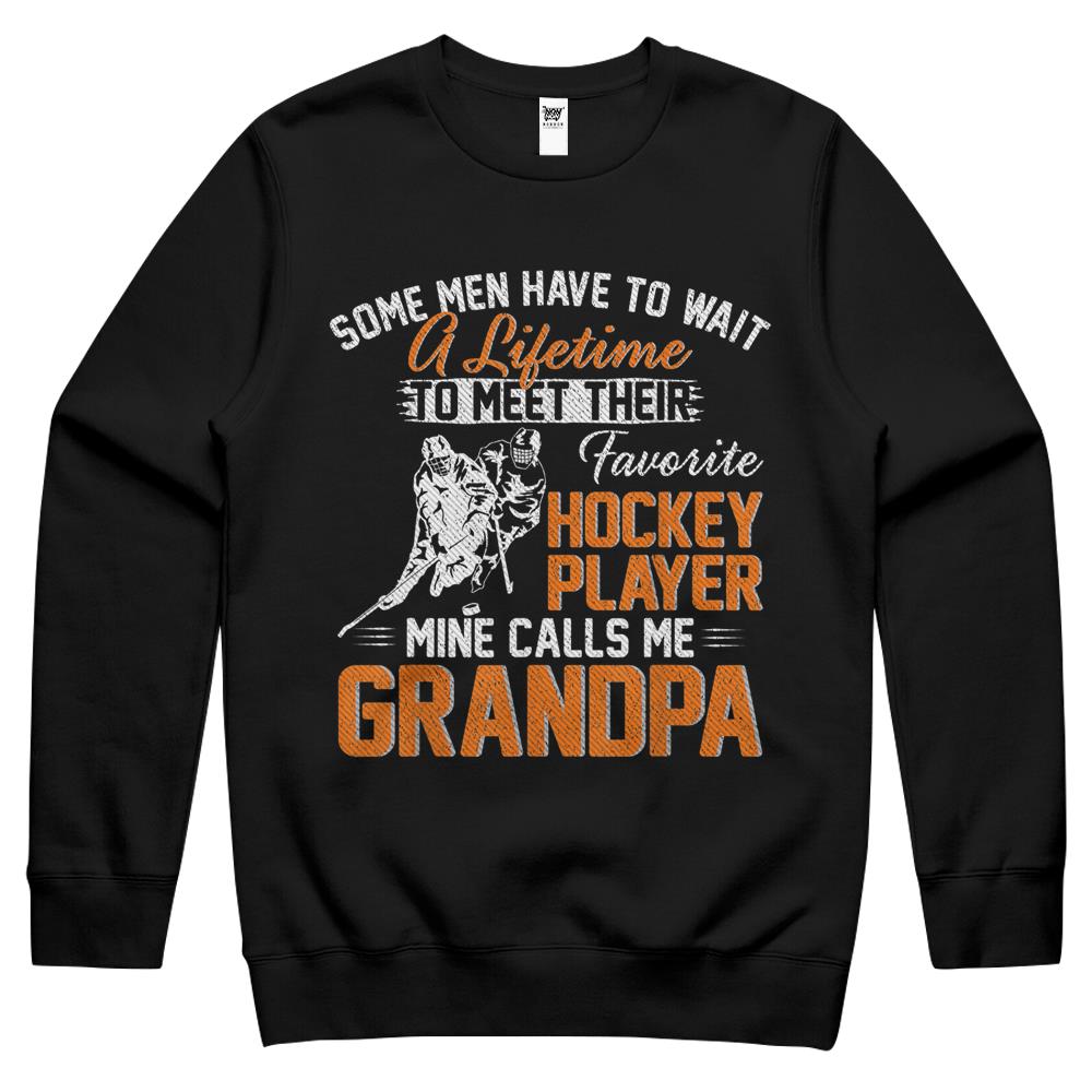 My Favorite Hockey Player Calls Me Grandpa Gift For Father Crewneck Sweatshirt