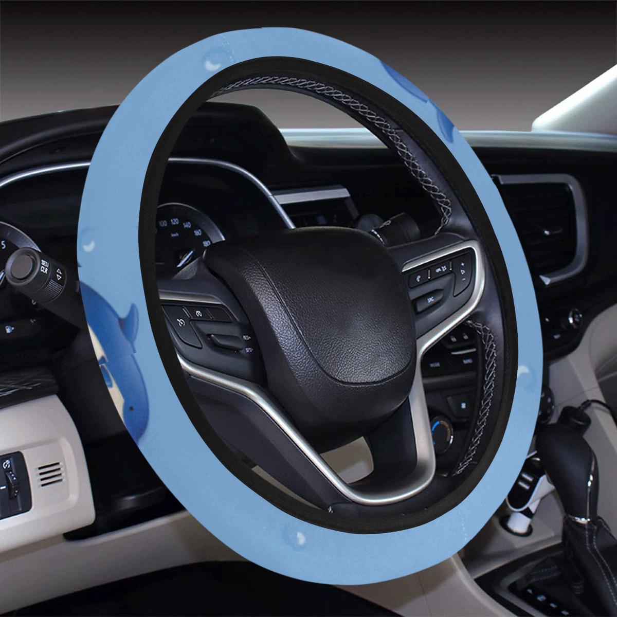 Dolphin Blue Print Steering Wheel Cover With Elastic Edge