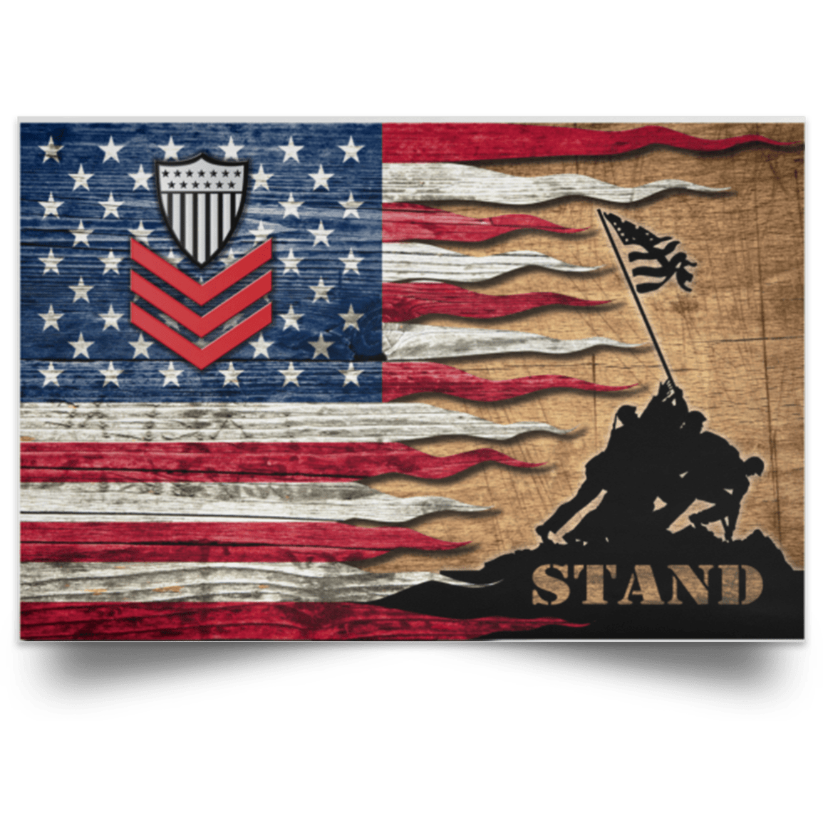 US Coast Guard E-6 Petty Officer First Class E6 PO1 Petty Officer Collar Device Stand For The Flag Satin Landscape Poster