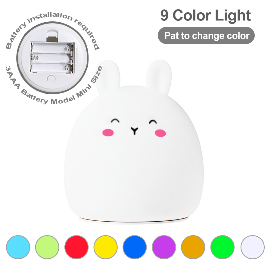 LED Cute Night light cute Bunny Silicone Animal Light Rabbit Touch Sensor lamp Bedroom decor gift for kid baby child Nachtlampje alx