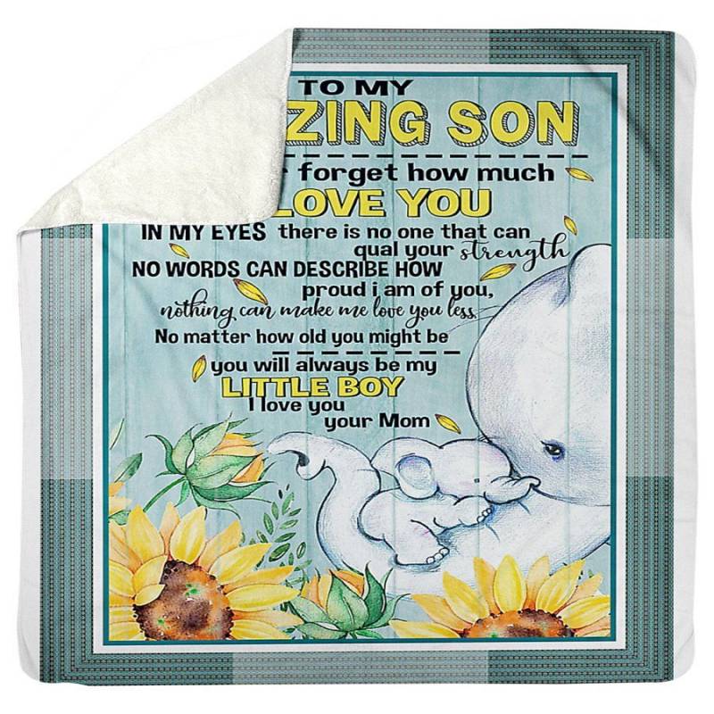 Elephants Lovely Message From Mom Gifts For Amazing Son Sherpa Blanket