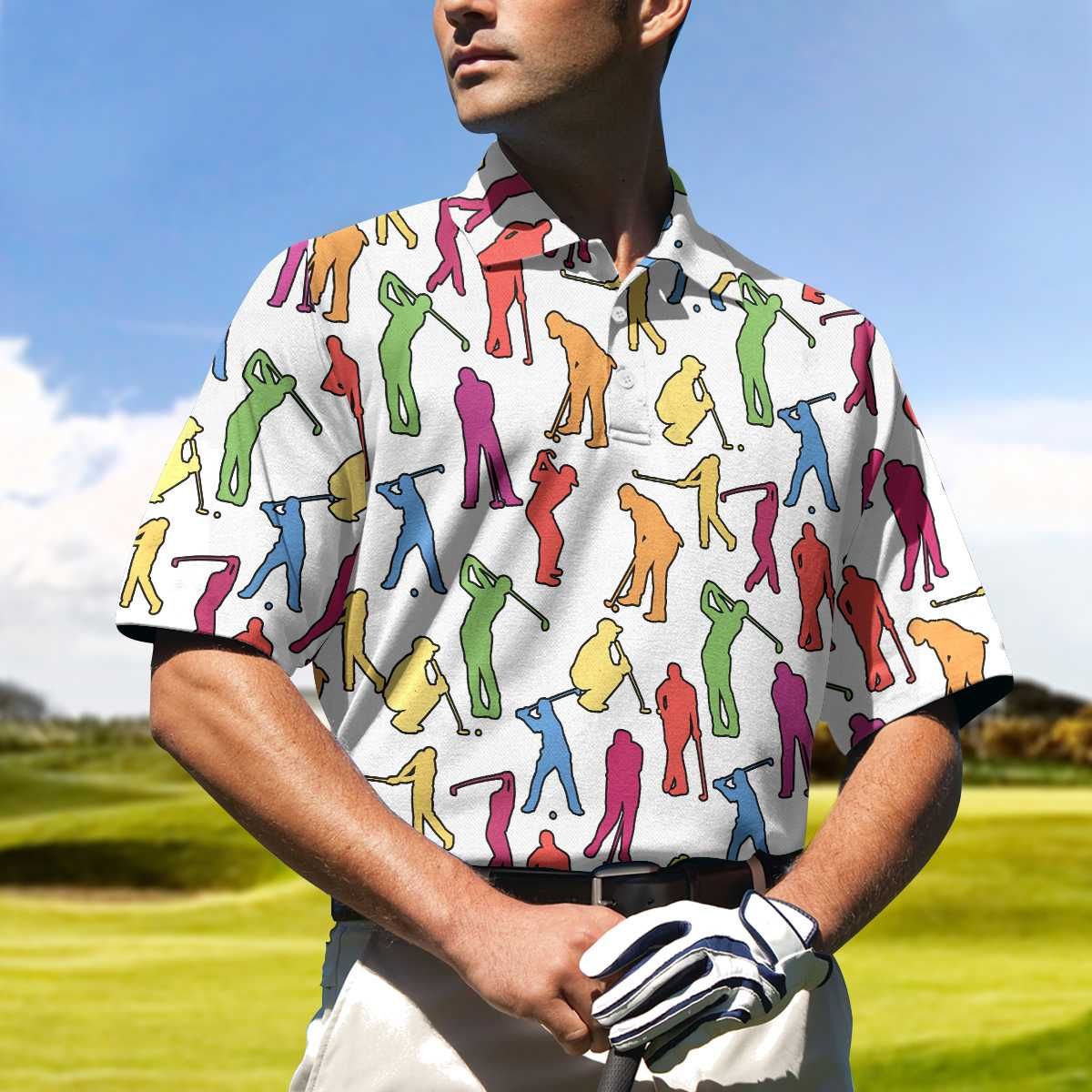 Colorful Male Golfer Pattern Unisex Polo Shirt #H - Sveltestyles Fashion