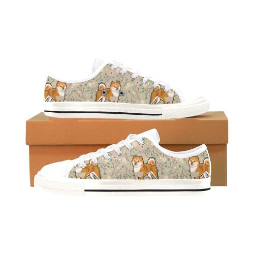 Akita Flower White Men’s Classic Canvas Shoes/Large Size