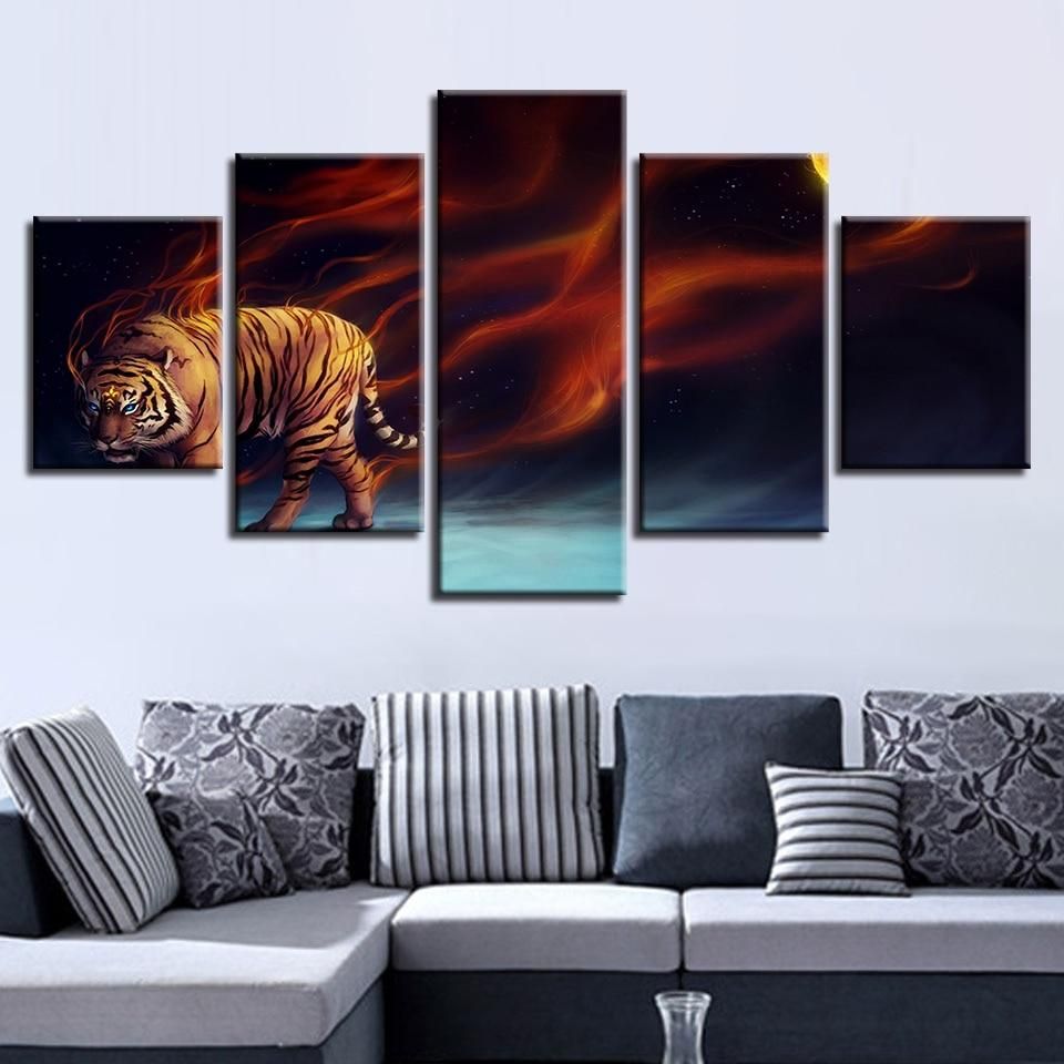 Tiger 13 Animal 5 Panel Canvas Art Wall Decor