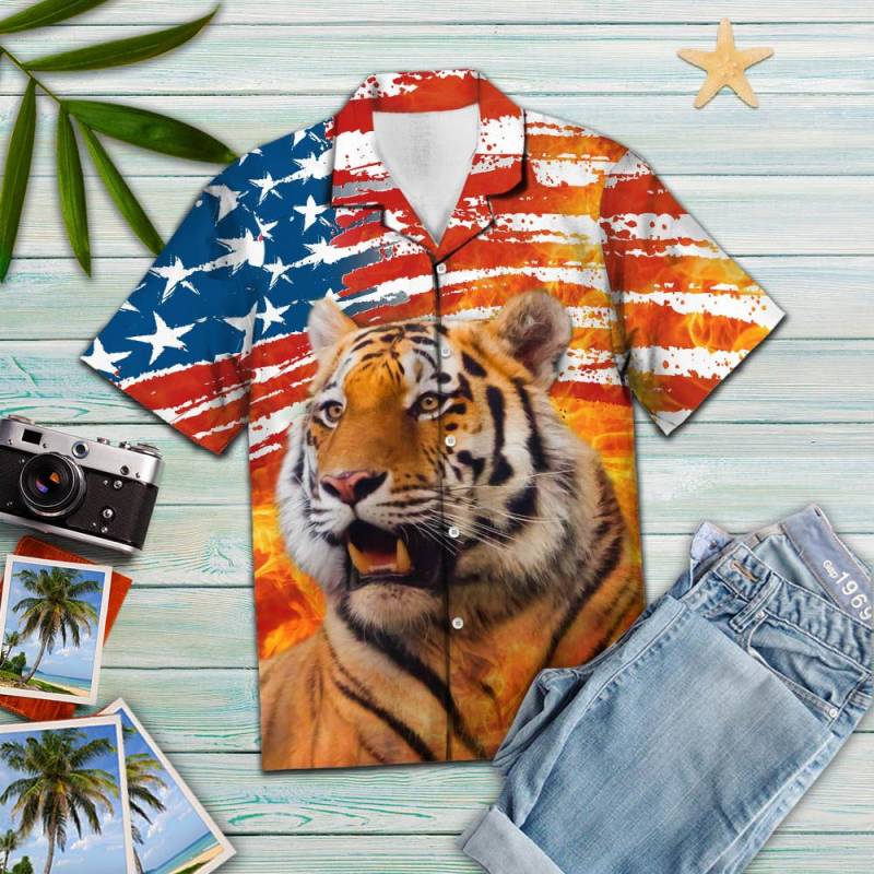 Tiger USA Flag T2407 – Hawaiian Shirt