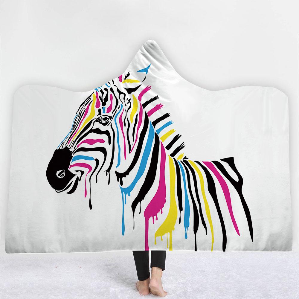 Animal Hooded Blankets – Animal Series Zebra Colorful Icon Fleece Hooded Blanket