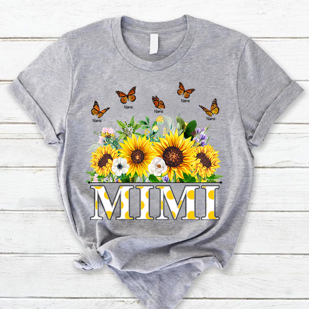 Personalized Mimi Sunflower Garden With Butterflies Grandkids Shirt For Grandma, Nana, Mimi